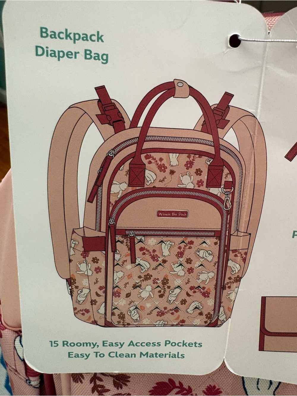 Winnie the Pooh Disney Baby Multi-Piece Diaper Bag Baby Bag Set Pink Leaves NWT - Picture 4 of 15